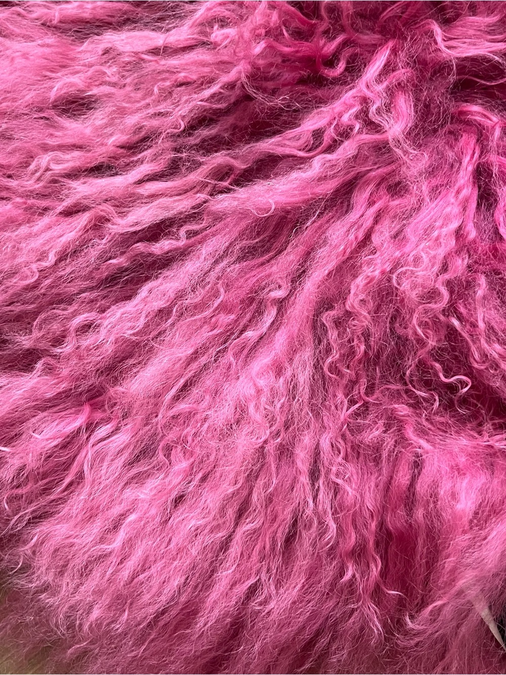 Z Gallerie Genuine Mongolian Lamb Fur Round Pillow Cover 18” Fuchsia Pink Luxury - Picture 3 of 9